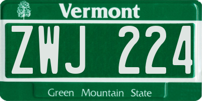 VT license plate ZWJ224