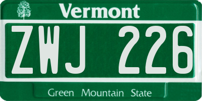 VT license plate ZWJ226