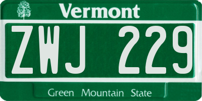 VT license plate ZWJ229