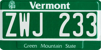 VT license plate ZWJ233