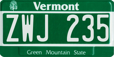 VT license plate ZWJ235