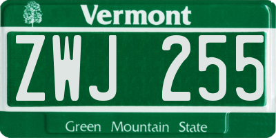 VT license plate ZWJ255