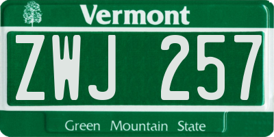 VT license plate ZWJ257