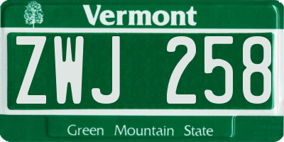 VT license plate ZWJ258