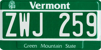 VT license plate ZWJ259