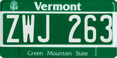 VT license plate ZWJ263