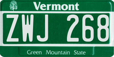 VT license plate ZWJ268