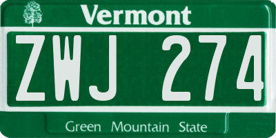 VT license plate ZWJ274