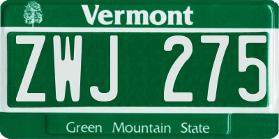 VT license plate ZWJ275