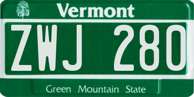 VT license plate ZWJ280