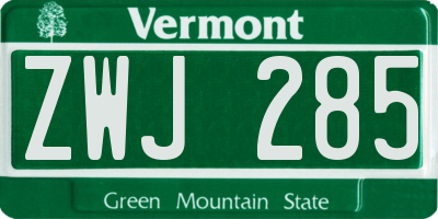 VT license plate ZWJ285