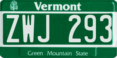 VT license plate ZWJ293