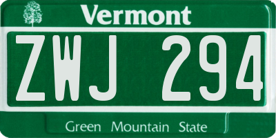 VT license plate ZWJ294