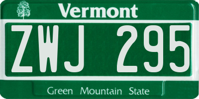VT license plate ZWJ295