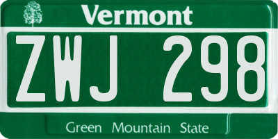 VT license plate ZWJ298