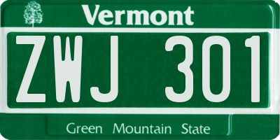 VT license plate ZWJ301