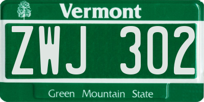 VT license plate ZWJ302