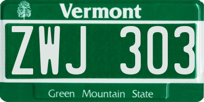 VT license plate ZWJ303