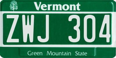 VT license plate ZWJ304