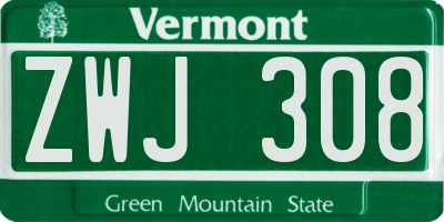 VT license plate ZWJ308