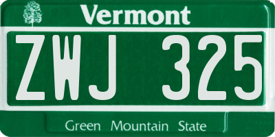 VT license plate ZWJ325