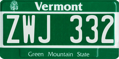 VT license plate ZWJ332