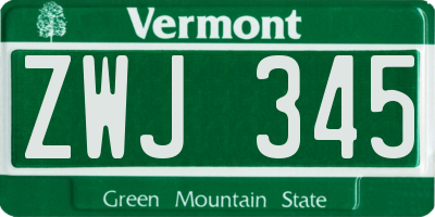VT license plate ZWJ345