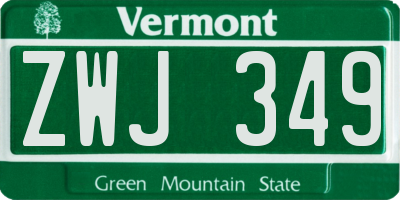 VT license plate ZWJ349