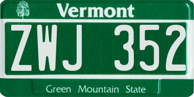 VT license plate ZWJ352