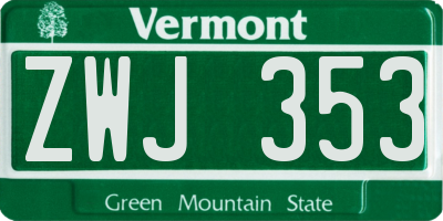 VT license plate ZWJ353