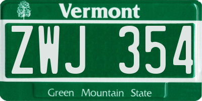 VT license plate ZWJ354