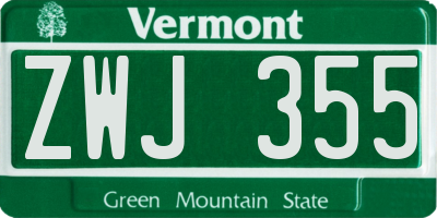 VT license plate ZWJ355