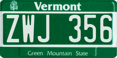 VT license plate ZWJ356