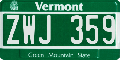 VT license plate ZWJ359