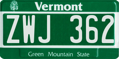 VT license plate ZWJ362
