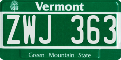 VT license plate ZWJ363