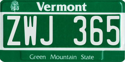 VT license plate ZWJ365