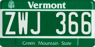 VT license plate ZWJ366