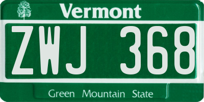 VT license plate ZWJ368