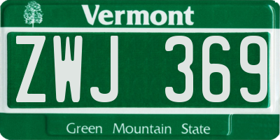 VT license plate ZWJ369