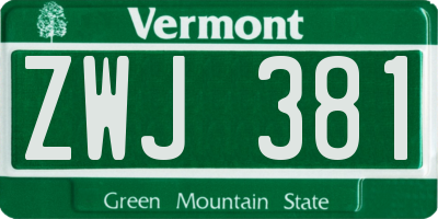 VT license plate ZWJ381