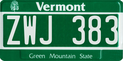 VT license plate ZWJ383