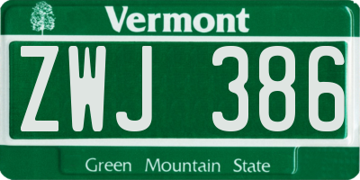VT license plate ZWJ386