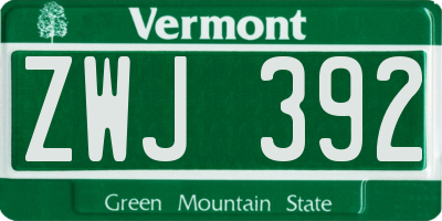 VT license plate ZWJ392