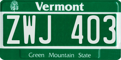 VT license plate ZWJ403