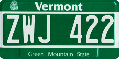 VT license plate ZWJ422
