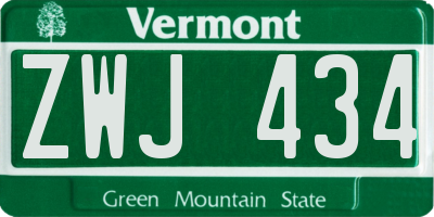 VT license plate ZWJ434