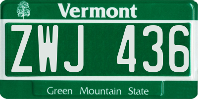 VT license plate ZWJ436