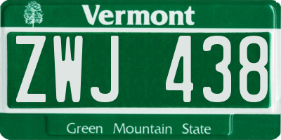 VT license plate ZWJ438