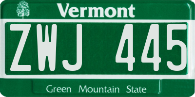 VT license plate ZWJ445